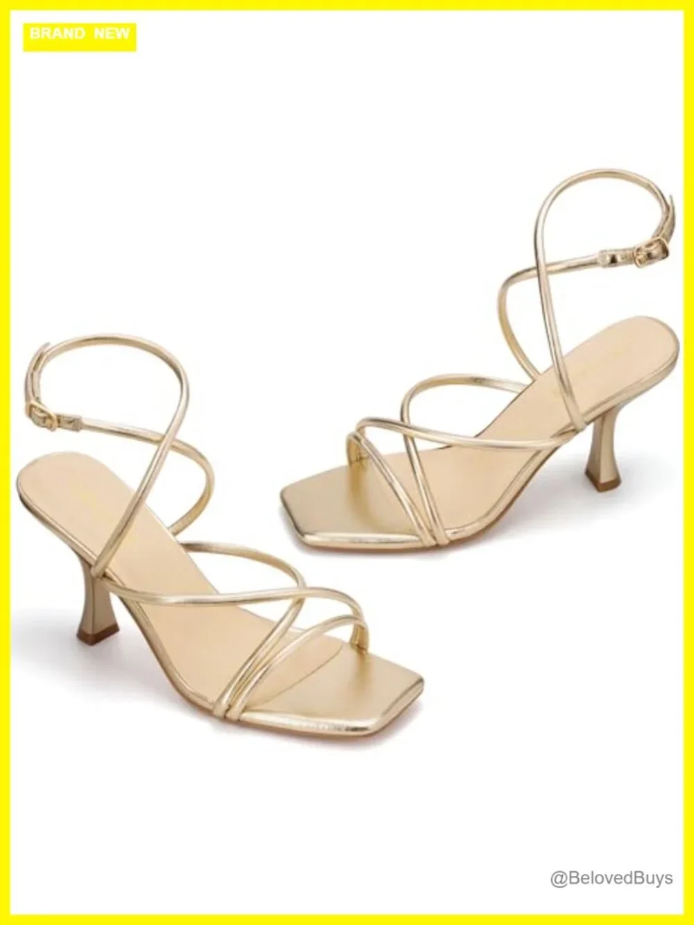 Women's Square Toe Strappy Lace Up Kitten Heel Sandals with Ankle Buckle
